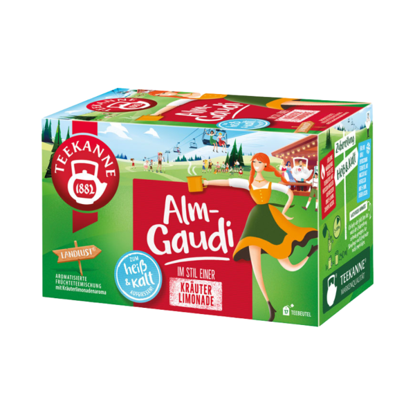 Teekanne Landlust Almgaudi, Fruechteteemischung mit Kraeuterlimonadenaroma, zum heiss und kalt aufgiessen, Teebeutel im Kuvert, 42.5g